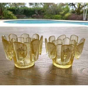 Vintage Viking Glass MCM Votive Candle Holders Yellow